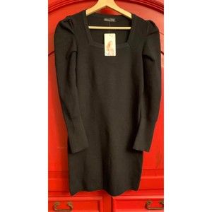 NWT PrettyGarden Long Sleeve Mini Sweater Dress Puff Shoulder Black Womens Sze M